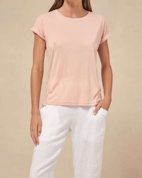 Little Lies Roll Sleeve Tee Soft Pink