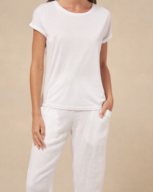 Little Lies Roll Sleeve Tee White