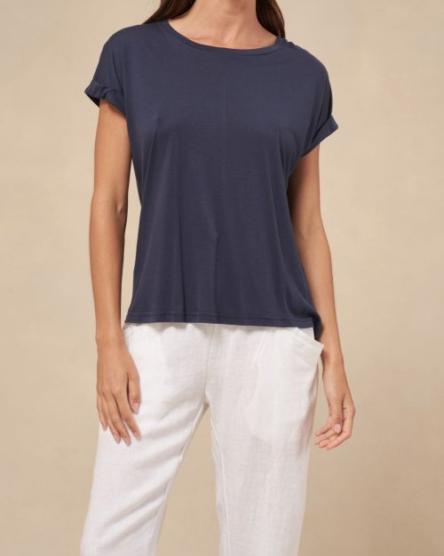 Little Lies Roll Sleeve Tee Navy