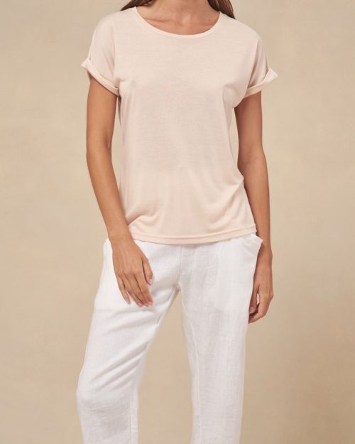 Little Lies Roll Sleeve Tee Nude
